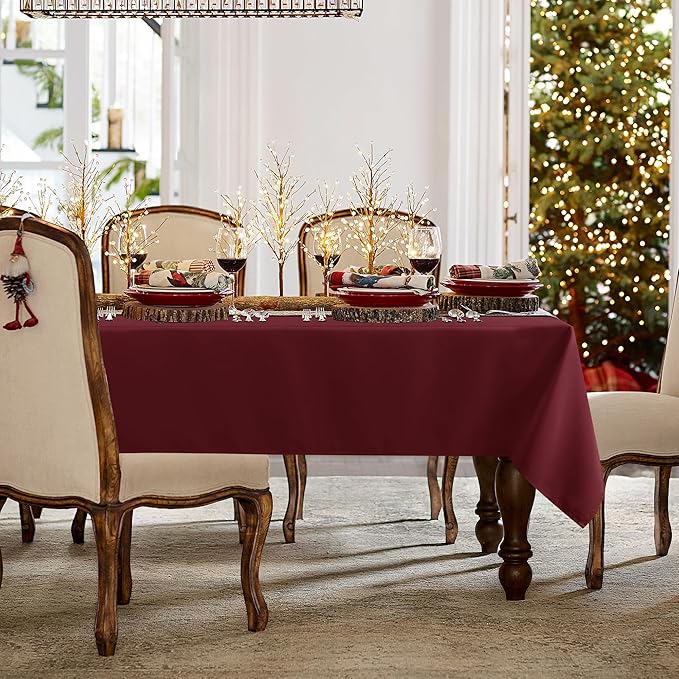 sancua Rectangle Tablecloth - 60 x 102 Inch - Stain and Wrinkle Resistant Washable Polyester Table Cloth, Decorative Fabric Table Cover for Dining Tables, Buffet Parties and Camping, Burgundy