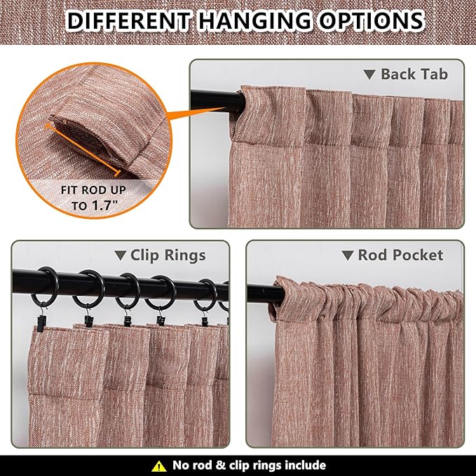 MYSKY HOME Ceiling Curtains for Living Room, Soft Cotton Curtain Polyester Blend Semi Sheers Light Filtering Window Treatments Decor Back Tab Top Panel, 50" x 95", Brick Red, 2 PCs
