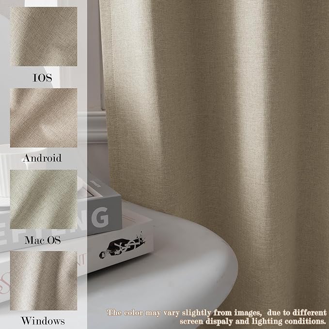 100" W x 84" L Faux Linen Room Divider Curtains, Full Blackout Pinch Pleated Drapes for Traverse Rod, Bedroom Divider Privacy Drapery with Hooks for Ceiling Track, 1 Panel, Light Khaki