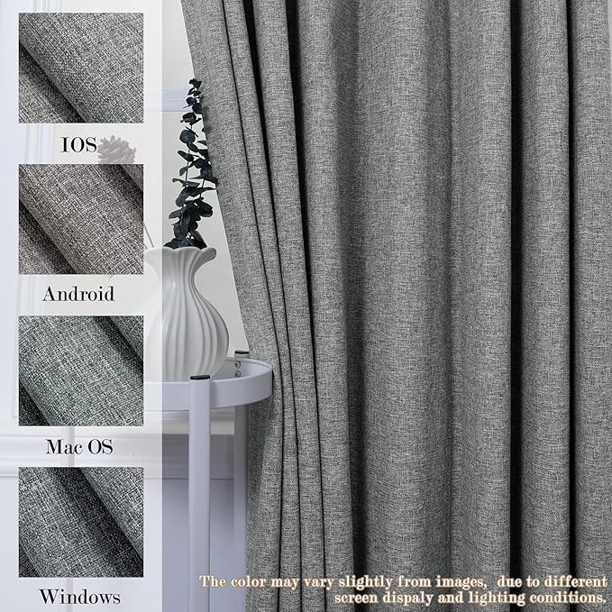 100" W x 84" L Faux Linen Room Divider Curtains, Full Blackout Pinch Pleated Drapes for Traverse Rod, Bedroom Divider Privacy Drapery with Hooks for Ceiling Track, 1 Panel, Mid Grey