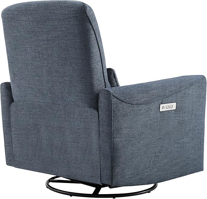 CHITA Power Recliner Chair Swivel Glider, FSC Certified Upholstered Fabric Living Room Nursery Reclining Sofa Chair with Lumbar Support, Ink Blue