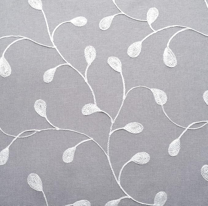 MIUCO Floral Embroidery Semi Sheer Curtains Faux Linen Grommet Curtains for Bedroom 52 x 63 Inch 2 Panels, Grey