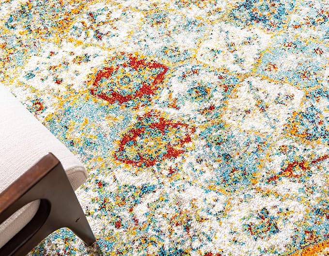 Unique Loom Rosso Collection Vintage, Traditional, Bohemian, Geometric, Distressed, Southwestern Area Rug, 5' 0" x 8' 0", Beige/Orange
