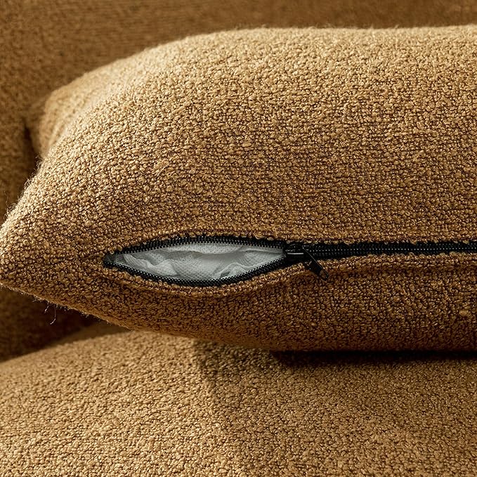 KINWELL 34" Wide Boucle Swivel Barrel Chairs Set of 2, No Assembly Round Upholstered Armchairs Accent Chairs Single Sofa Chair with Toss Pillow for Living Room and Bedroom, Brown