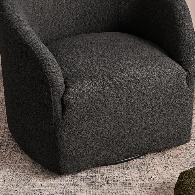 KINWELL 32" Wide Modern Boucle Swivel Barrel Chairs Set of 2, No Assembly Round Upholstered Swivel Accent Armchairs for Living Room, Bedroom (Black)
