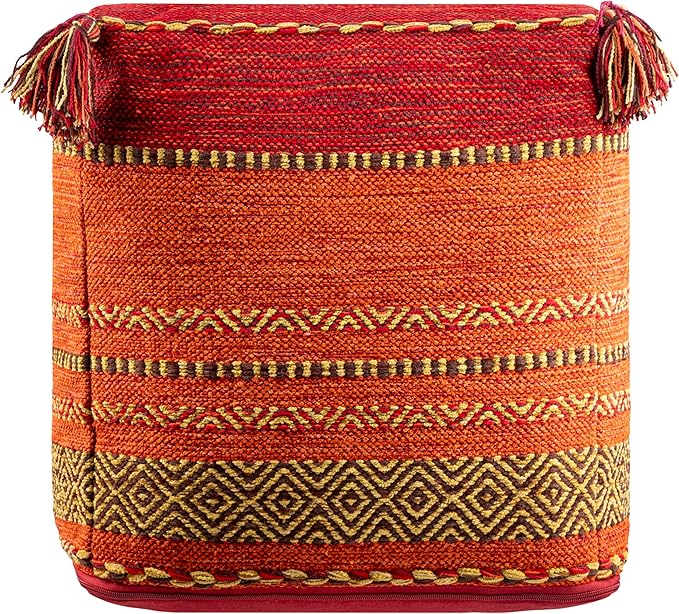 Mark&Day Pouf Ottoman, Hinterbruhl Global Burnt Orange Cube Pouf Foot Rest for Living Room, Bedroom and Boho Home Decor (18"x18"x18")