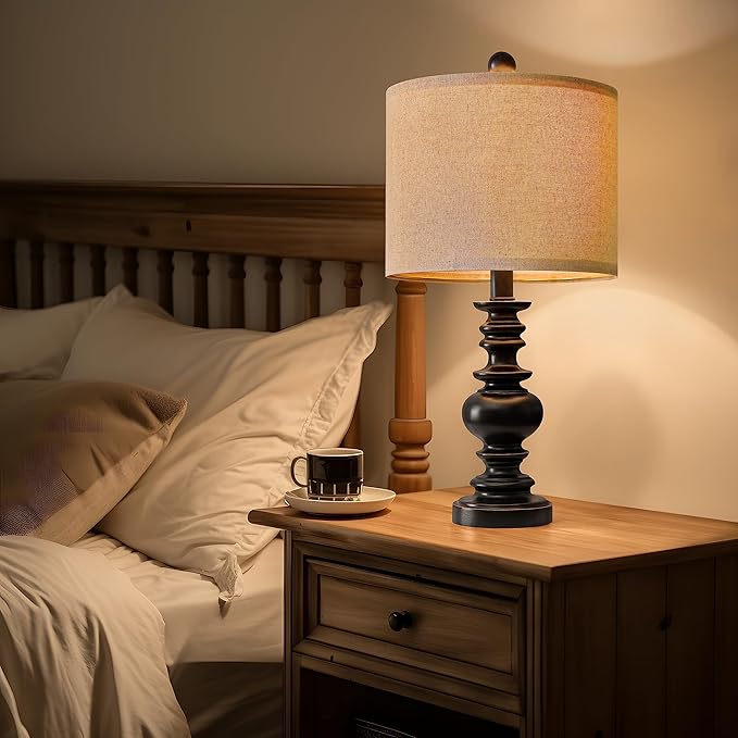 BOBOMOMO 20" Table Lamp Set of 2 for Bedroom Living Room Vintage Rustic Traditional Nightstand Bedside Lamps(Suitable for Decorating Small Areas)