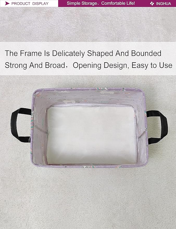 Rectangular Storage Basket Fabric Organizer Bin for Toys,Books,Clothes,Gifts,Pets-Perfect for Home,Office,Nursery,Dorm,Shelf(Rec-Unicorn)