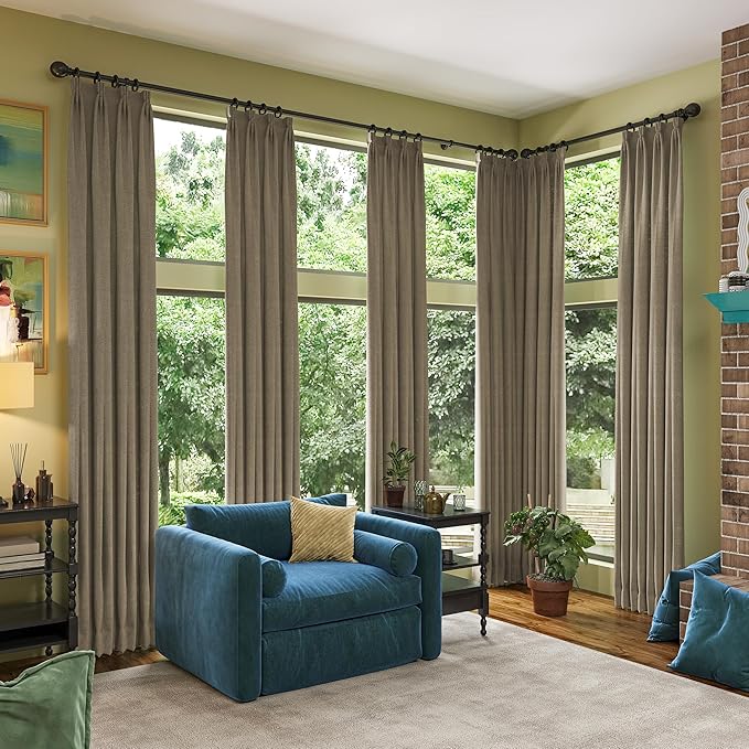 RAIN CITY 100 Inch Long Linen Blended Blackout Curtains 2 Panels Set,Custom Length Back Tab Drapes with Hooks, Grey Backing Linen Window Curtains for Living Room Bedroom,50x100 in Long,Linen