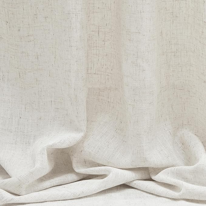 MYSKY HOME Linen Curtains for Living Room, Natural Semi Sheer Curtains & Drapes 84 inches Length 2 Panels Set Farmhouse Country Boho Style Back Tab Draperies for Sliding Glass Door, 50" Wide, Linen