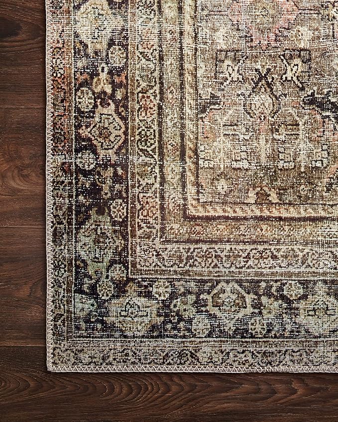Loloi Layla Collection LAY-03 Olive/Charcoal 9'-0" x 12'-0" .13" Thick Area Rug, Soft, Durable, Vintage Inspired, Distressed, Low Pile, Non-Shedding, Easy Clean, Printed, Living Room Rug