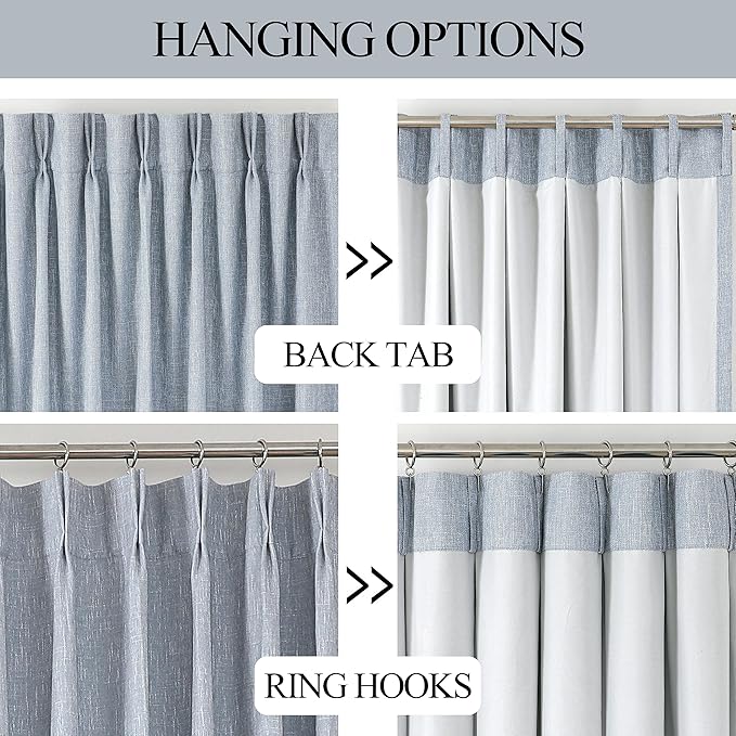 Vision Home Chambray Blue Pinch Pleated Full Blackout Curtains Room Darkening Window Curtains 90 inch for Living Room Bedroom Thermal Insulated Pinch Pleat Drapes with Hooks Back Tab 2 Panel 40"Wx90"L