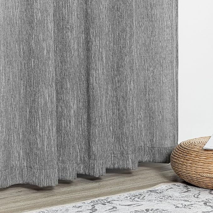 MYSKY HOME 95 Inch Curtains Farmhouse Light Filtering Privacy Curtain Drapes for Patio Door Living Room, Linen Look Texture Fabric Bohemian Draperies Soft Touch, 50x95, Dark Grey, 2 Panels