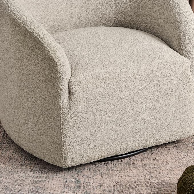 KINWELL 32" Wide Modern Boucle Swivel Barrel Chairs Set of 2, No Assembly Round Upholstered Swivel Accent Armchairs for Living Room, Bedroom (Oatmeal)