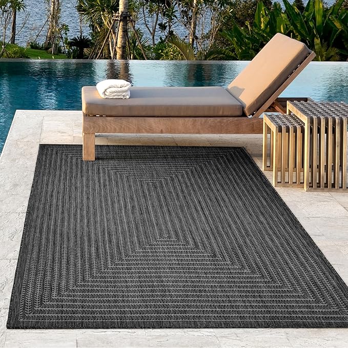 Adiva Rugs Outdoor Indoor Area Rug, Weather Resistant, Easy to Clean, Stain Resistant Floor Mat for Dining Room, Backyard, Deck, Patio (Pebble Weiss, 10' x 14')