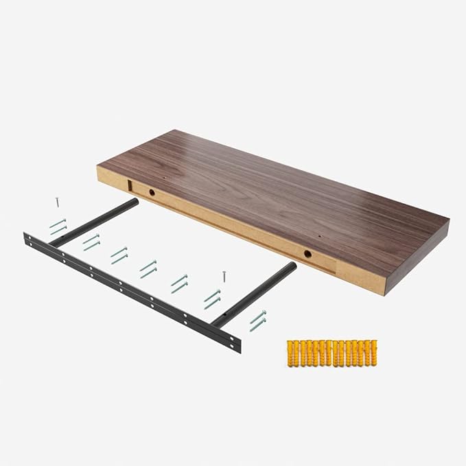 Floating Shelf, Set of 2 Wall Shelf, 24 in W x 12.75 in D x 2 in H Wooden Floating Wall Shelf with Invisible Brackets for Living Room/Bedroom/Bathroom/Kitchen Storage and Decor, Walnut