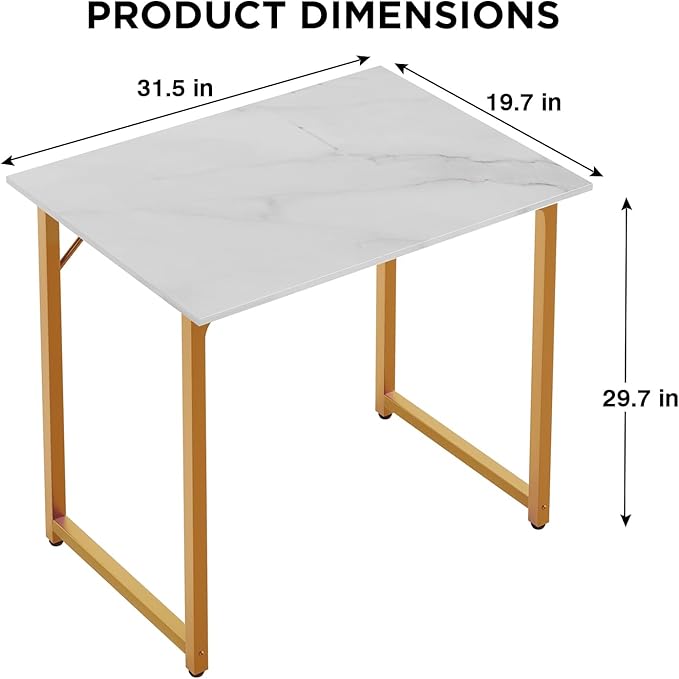PayLessHere | 32 Inch Computer Desk | White Gold | Office Desk with Metal Frame, Adjustable Feet | Water-Resistant, Scratchproof Surface | Sturdy Writing Table for Home Office or Study | Pack of 1