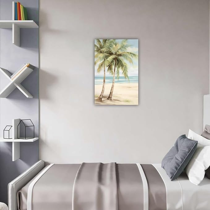LURENCZH Tropical Beach Canvas Wall Art Seaside Palm Tree Picture Wall Decor Ocean Scenery Painting Prints for Bathroom Decor Framed(Beach-2,20.00" x 30.00")