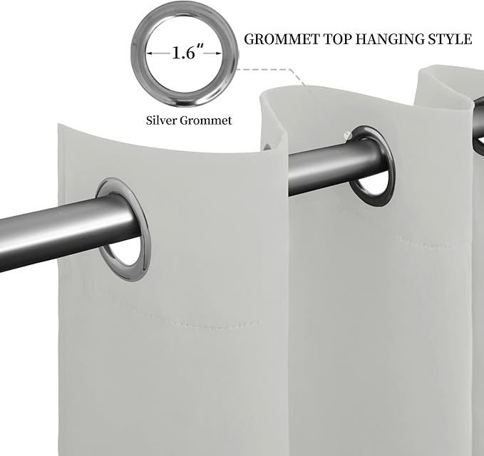 Easy-Going Blackout Curtains for Bedroom, Solid Thermal Insulated Grommet and Noise Reduction Window Drapes, Room Darkening Curtains for Living Room, 2 Panels(52x63 in, Greyish White)