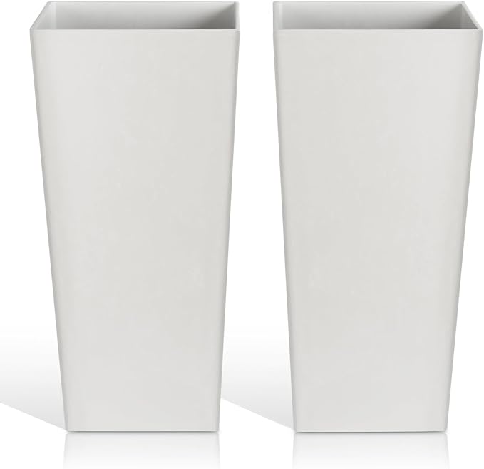 Tall Planters for Outdoor Plants, Large Resin Flower Pots for Garden, Front Porch, Patio, Indoor - Set of 2 (White, 27.5 inch - 2 Pack)