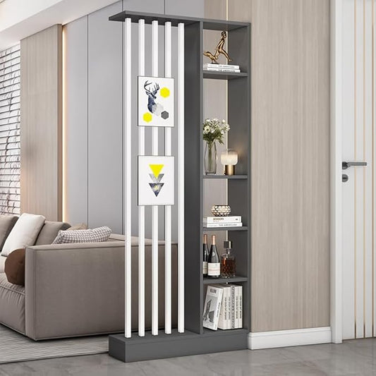 Wall Room Divider, Storage Cabinet Storage Display with Shelves, Modern Freestanding Wood Room Divider Screen, Wall Privacy Screens for Home Decorative (Grey+White,31.5" L x 9.5" W x 79.5" H)