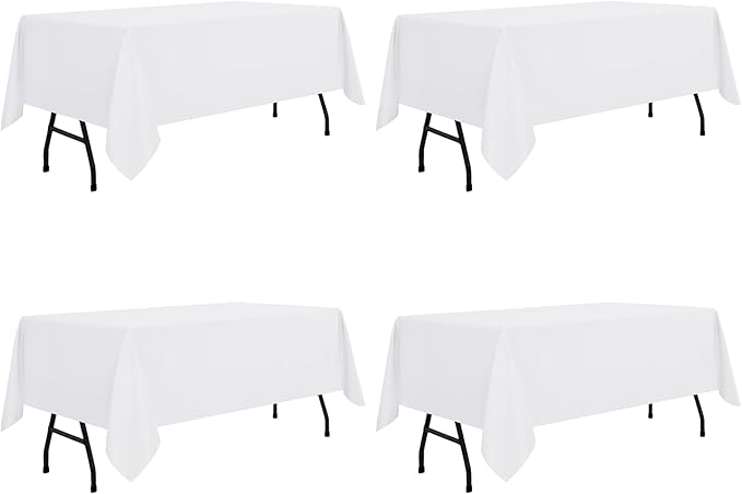 sancua 4 Pack White Tablecloth 60 x 84 Inch, Rectangle Table Cloth for 4ft Tables - Stain and Wrinkle Resistant Washable Polyester Table Cover for Dining Wedding Banquet Party Buffet Restaurant