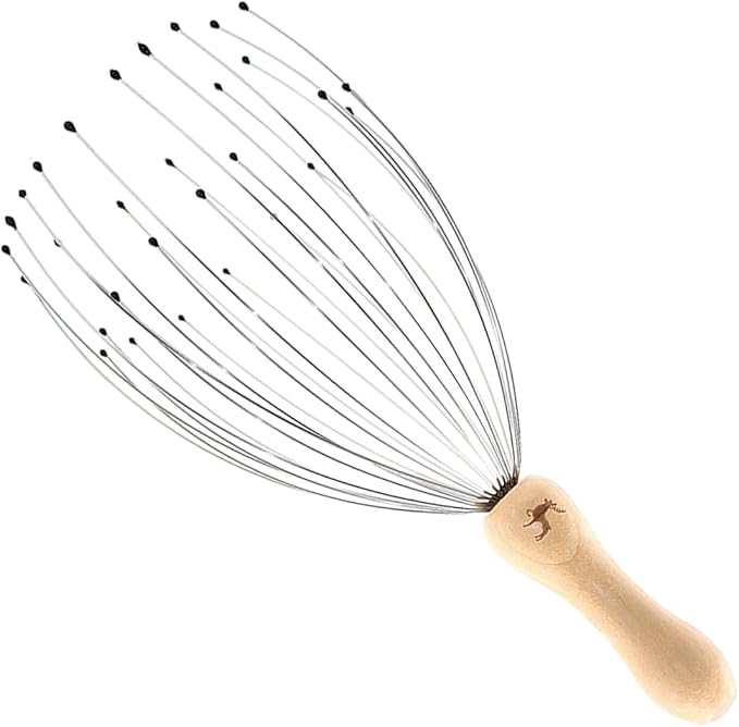 USAGA 32 Fingers Head Massager, Head Scratcher Scalp Massager for Scalp Body Relaxing Wood Handle (1 Pack)