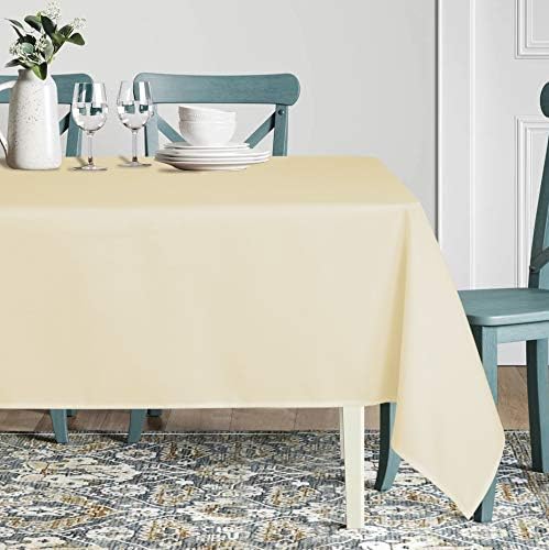 sancua Rectangle Tablecloth - 60 x 102 Inch - Stain and Wrinkle Resistant Washable Polyester Table Cloth, Decorative Fabric Table Cover for Dining Tables, Buffet Parties and Camping, Beige