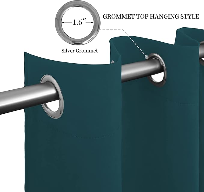 Easy-Going Blackout Curtains for Bedroom, Solid Thermal Insulated Grommet and Noise Reduction Window Drapes, Room Darkening Curtains for Living Room, 2 Panels (52x46 in,Peacock Blue)