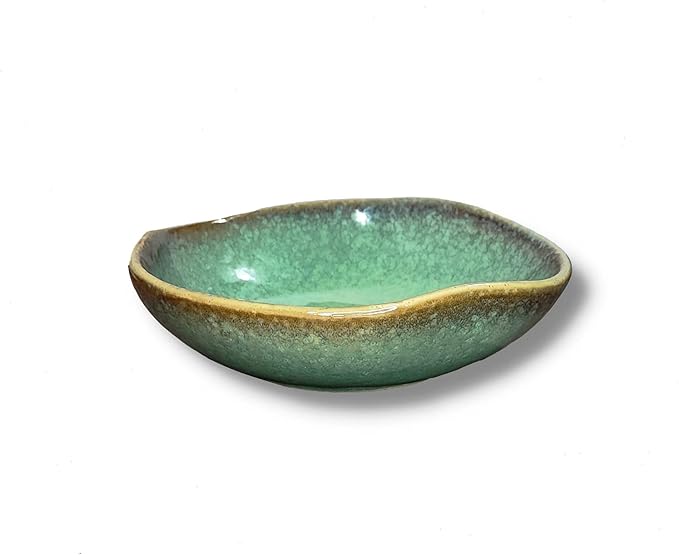 Ceramic Decorative Bowl with Green Glaze, 8'' Small Candy Bowl, Key Dish for Entryway Table, Home Decor Accent, Trinket Tray Holder for Nightstand Ring Gift (8'' Green)
