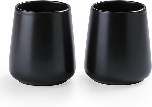 Matte Black Toothbrush Holders for Bathroom - 2Pcs Ceramic Tooth Brushing Holder Set, Toothpaste Holder, Reusable Toothbrush Mouthwash Cups, Space-Saving Design for Bathroom Countertop
