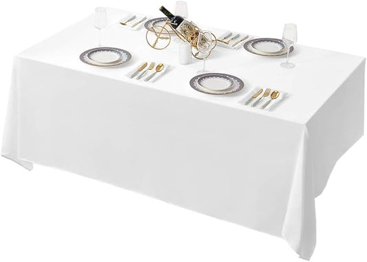 Surmente White Rectangle Tablecloth 90 x 132-inch Rectangular Polyester Table Cloth for Weddings, Banquets, or Restaurants