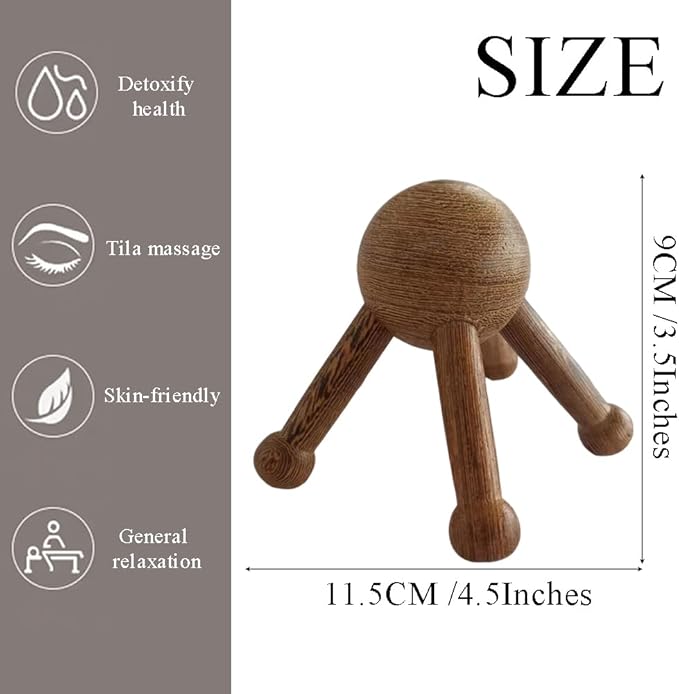 Wooden Trigger Point Massage Tool,Spider Shape 5 Legs Massager,Scalp Massager Scraping Tool for Back,Neck,Shoulder and More