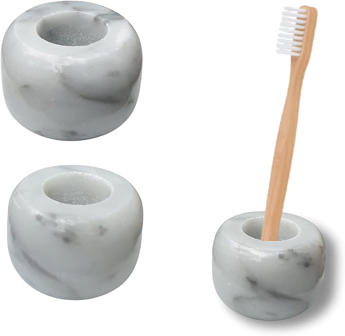 White Marble Toothbrush Stand/Holder - Real Marble Toothbrush Stand - Minimalist Modern Single Tooth Brush Holder. Pack of 2