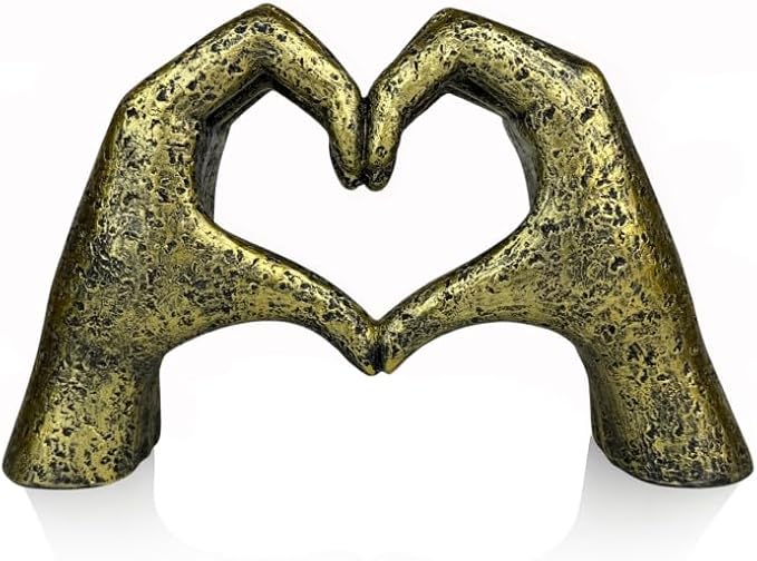 Top Brass Large Rustic Heart Hands Sculpture, 9 3/4” Resin Love Statue – Romantic Decor Accent for Shelf or Mantel – Perfect for Wedding, Valentine's Day or Anniversary (Weathered Bronze)