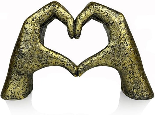 Top Brass Large Rustic Heart Hands Sculpture, 9 3/4” Resin Love Statue – Romantic Decor Accent for Shelf or Mantel – Perfect for Wedding, Valentine's Day or Anniversary (Weathered Bronze)