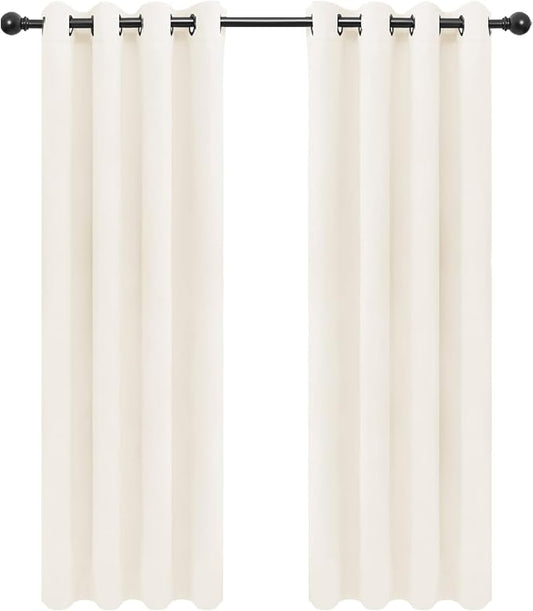 Easy-Going Curtains for Bedroom, Solid Thermal Insulated Grommet and Noise Reduction Window Drapes, Curtains for Living Room, 2 Panels (52x84 in,Ivory)
