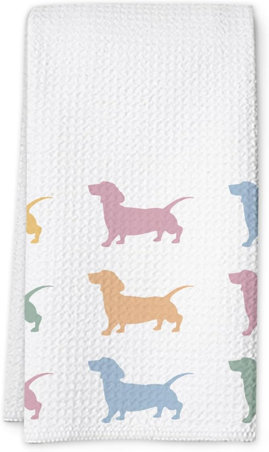 Dachshund Kitchen Towel, Waffle Weave Microfiber Wiener Dog Hand Towel, for Women, Dachshund Decor Accent for Bathroom or Kitchen