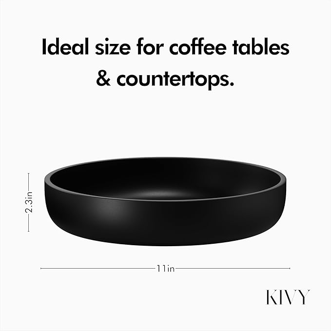 KIVY Concrete Fruit Bowl for Kitchen Counter - Large Decorative Bowl for Home Decor - Modern Key Bowl for Entryway Table - Concrete Bowl - Decorative Bowls for Home Decor - Black Fruit Bowl Decor