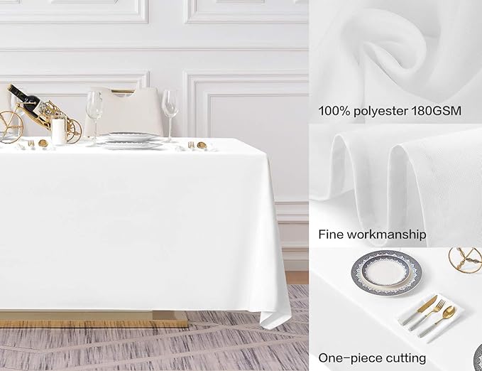 Surmente White Rectangle Tablecloth 90 x 132-inch Rectangular Polyester Table Cloth for Weddings, Banquets, or Restaurants