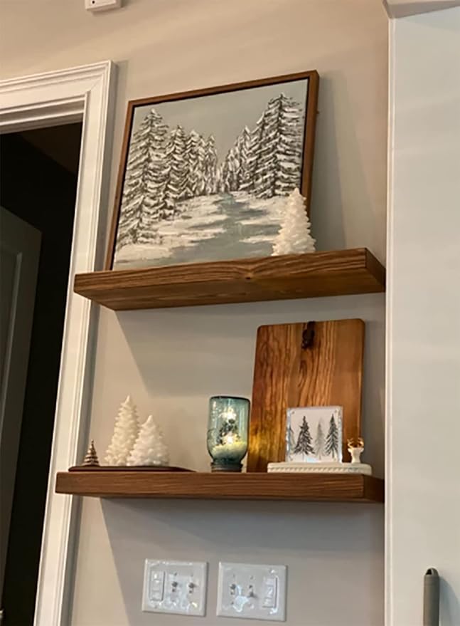 joelsantiques - 18 Inch Wooden Floating Shelves for Wall - 18x8x2 in - Made of Natural Wood - Heavy Duty Rustic Wall Shelves for Bedroom - Perfect for Living Room, Kitchen - Medium Brown