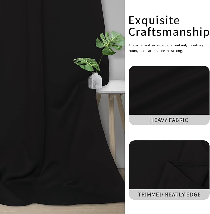 Easy-Going Blackout Curtains for Bedroom, Solid Thermal Insulated Grommet and Noise Reduction Window Drapes, Room Darkening Curtains for Living Room, 2 Panels (42x54 in, Black)