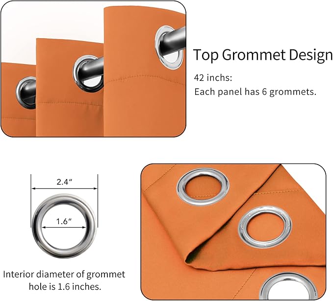 Easy-Going Blackout Curtains for Bedroom, Solid Thermal Insulated Grommet and Noise Reduction Window Drapes, Room Darkening Curtains for Living Room, 2 Panels(42x63 in, Orange)