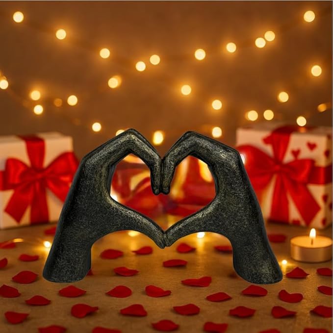 Top Brass Large Rustic Heart Hands Sculpture, 9 3/4” Resin Love Statue – Romantic Decor Accent for Shelf or Mantel – Perfect for Wedding, Valentine's Day or Anniversary (Rustic Cast Iron)