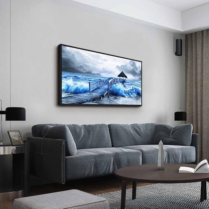 ZUITINGHUA Large Black Framed Wall Decor For Living Room Canvas Wall Art For Office Modern Wall Decorations For Bedroom Ocean Landscape Painting Black And White Pictures Artwork Home Decor 24x48 In