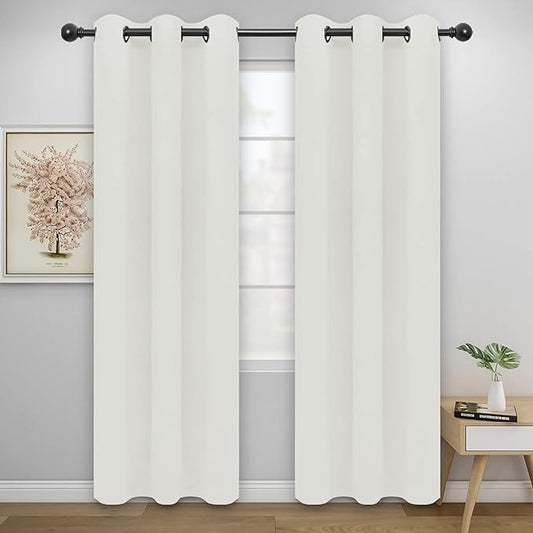 Easy-Going Blackout Curtains for Bedroom, Solid Thermal Insulated Grommet and Noise Reduction Window Drapes, Room Darkening Curtains for Living Room, 2 Panels(42x84 in, Ivory)