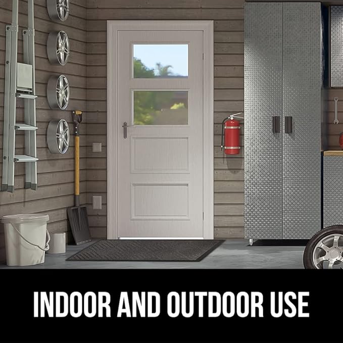 GORILLA GRIP 100% Waterproof All-Season WeatherMax Doormat, 34x58, US Designed Natural Rubber, Stain and Fade Resistant, Low Profile Indoor Outdoor Door Mats, Easy Clean Patio Mat, Gray Diamond