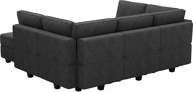 Belffin Modular Sectional Sleeper Sofa Couch with Storage Ottoman Convertible Sectional Couches for Living Room Terry Reversible Chaise. Black Sofa