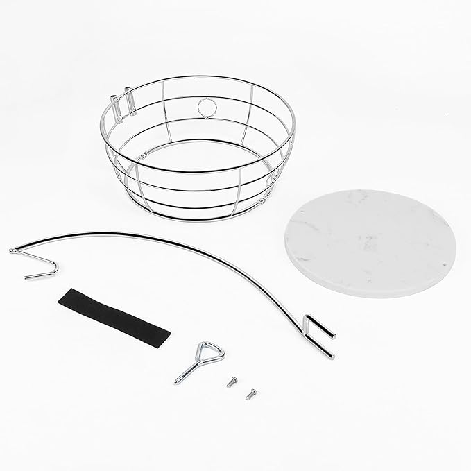 Livabber Countertop Fruit Basket Bowl with Banana Hanger, Modern Standing Fruit Vegetable Bowl Storage, with Banana Tree Holder for Kitchen Dinning Table (Round Marble, Chrome)