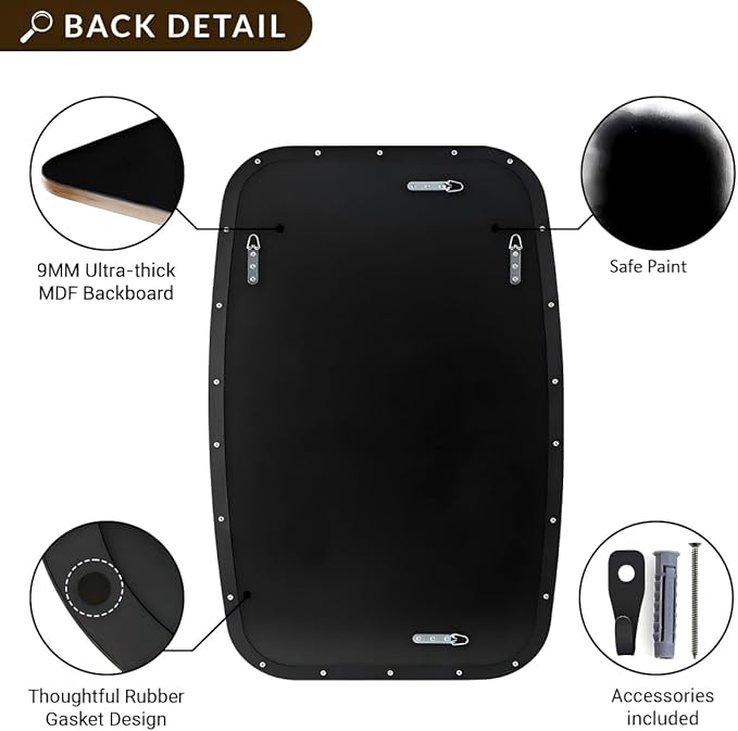 ANDY STAR Black Oblong Mirror, 36x48 Inch Black Oval Mirror for Bathroom with Stainless Steel Metal Frame, Wall Mouned for Bathroom, Living Room, Entryway